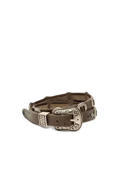 Cintura Lace in pelle washed marrone con trama floreale in rilievo e intarsi metallici Golden Goose | GWA00807.A000884.35987WINTER MOSS